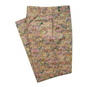 Mens 34 Gurkha Pants Cream Green Floral Cotton Flat Front Straight Fit Trousers